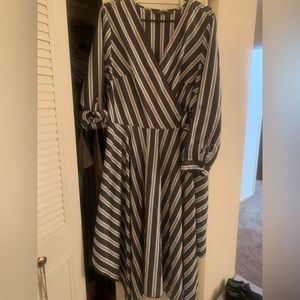 Sexy, black, striped up and down wrap dress